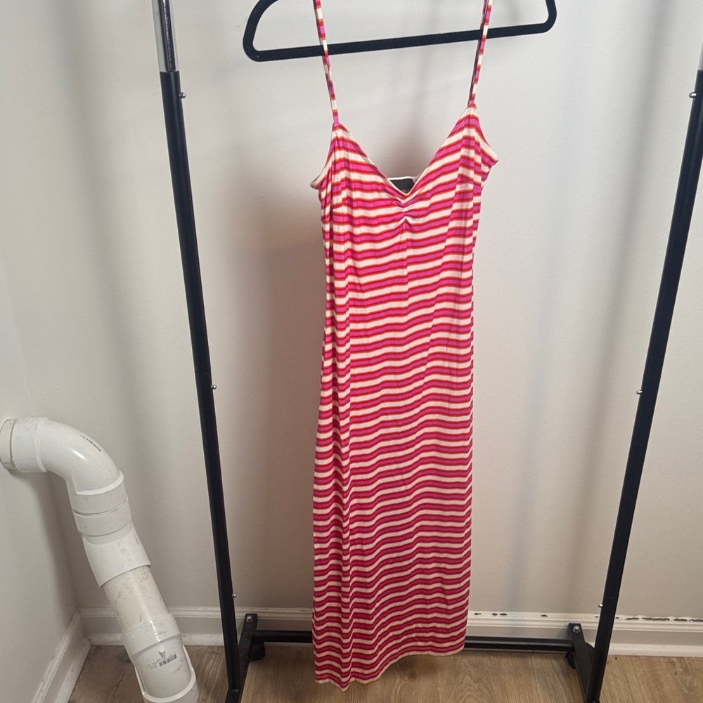 Pujka Adjustable Strap Red/Pink Striped Bodycon Guard Stripe Dress Size Small - Picture 2 of 8